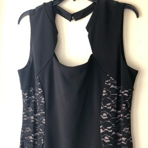 Business professional dress, with nude inlay.